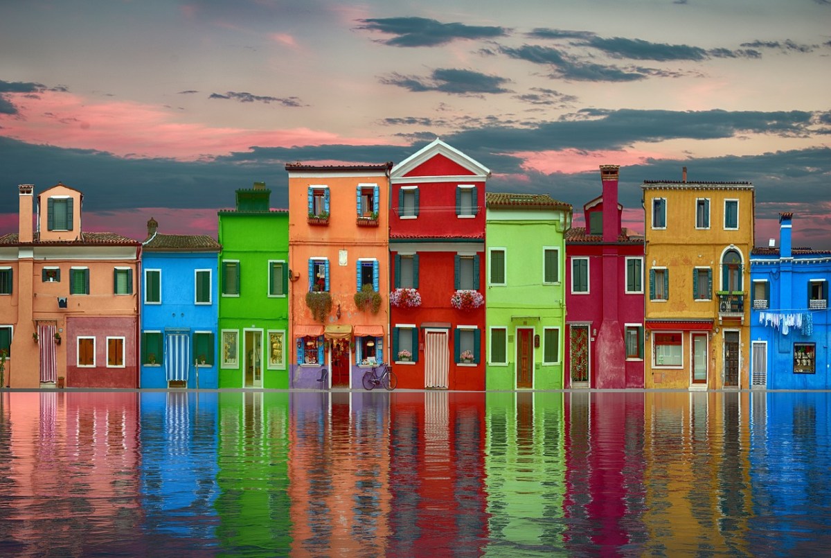 colourful row houses on water